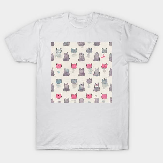 Stylized Pink and Grey Cats T-Shirt by AntielARt